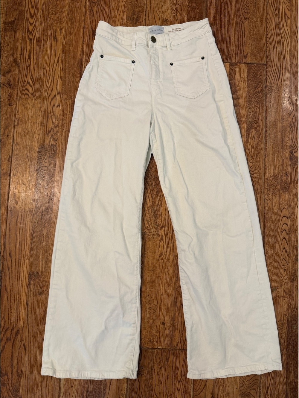 LOLA Jeans Milan High Rise Wide Leg Ivory Flat Pocket Denim Women’s 70s Luxury - Picture 3 of 9